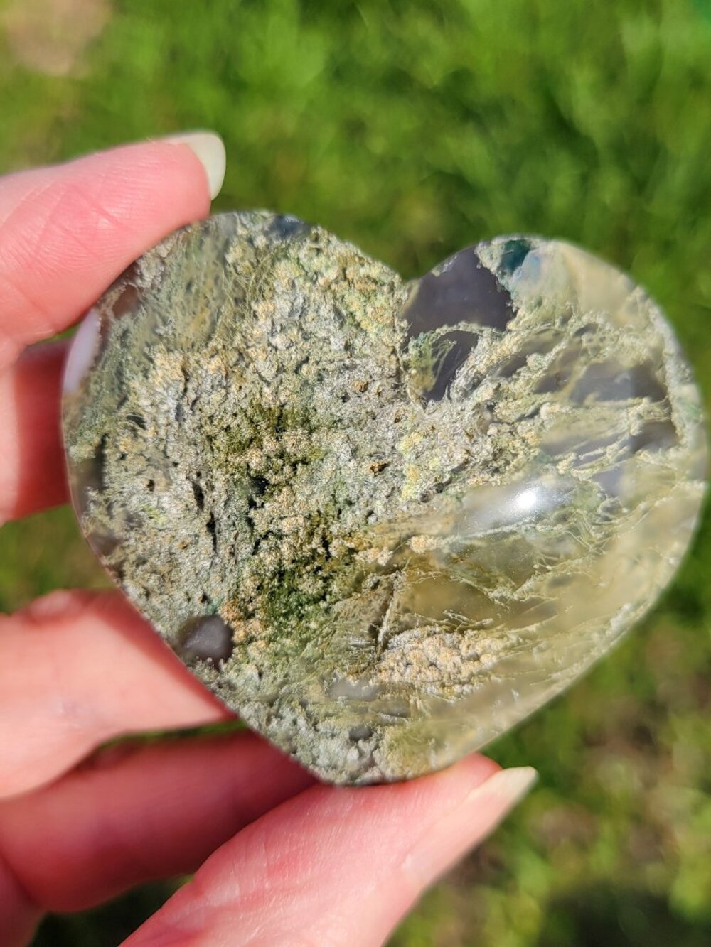 Moss Agate Heart Palm Stone  (MA903)